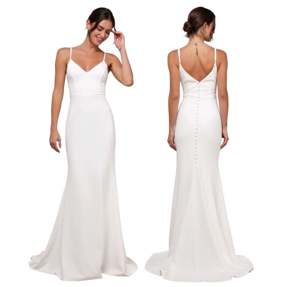 Lulus Feeling of Forever White Sleeveless Mermaid Maxi Dress size M